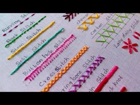 15 Basic Hand Embroidery Stitches/Hand Embroidery Basic Stitches #BeadingPatterns #BeadEmbroideryPattern #DIYBeadEmbroideryPatterns #BeadEmbroideryPatternsSimple Embroidery Basic Stitches, Basic Hand Embroidery, Types Of Embroidery Stitches, Button Hole Stitch, Embroidery Stitches Beginner, Basic Hand Embroidery Stitches, Simple Hand Embroidery Patterns, Basic Embroidery, Basic Stitches