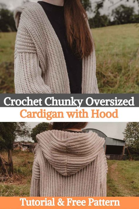 Amazing! Crochet Chunky Oversized Cardigan with Hood Hooded Sweater Pattern, Chunky Cardigan Pattern, Hooded Cardigan Pattern, Crochet Cardigan Pattern Free Women, Chunky Yarn Crochet Pattern, Cardigan With Hood, Crochet Dress Pattern Free, Crochet Hood, Crochet Cardigan Pattern Free