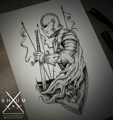 Tattoos And Their Meanings, Helmet Drawing, Woodcut Tattoo, Medieval Tattoo, Spartan Tattoo, Knight Tattoo, Warrior Tattoo, Knight Art, Tattoo Art Drawings