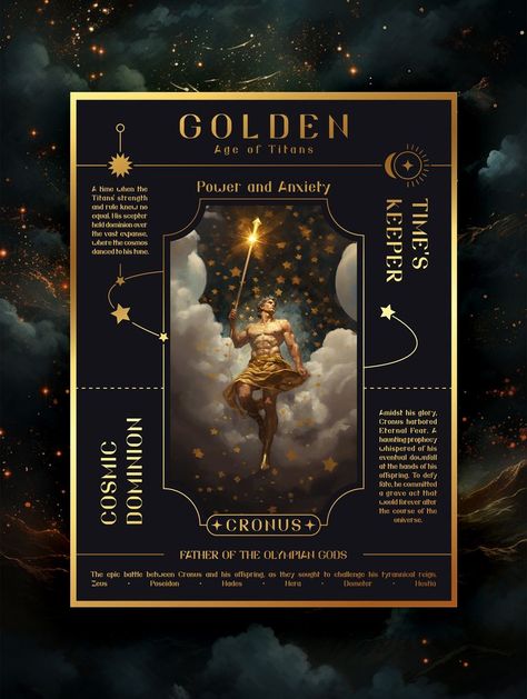 Greek God Graphic Design, Golden Graphic Design, Royal Poster Design, Regal Graphic Design, Sky Poster Design, Frasurbane Poster, Greek Design Graphic, Zodiac Graphic Design, Greek Mythology Graphic Design