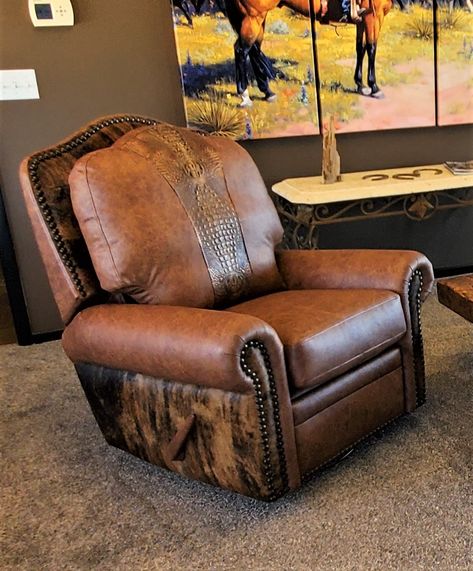 Rustic & Western Recliners | Mountain High Furniture | Colorado Lodge Style Homes Exterior, Western Furniture Ranch Style, Living Room 4 Chairs, Western Living Room Ideas, Western Living Room Furniture, Western Chairs, Lighting Scandinavian, Aztec House, Western Chair