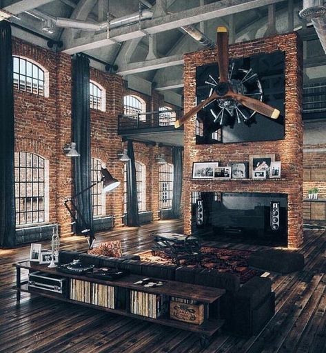 Bachelor Pad Design, Industrial Style Living Room, Warehouse Living, Loft Stil, Loft Industrial, Interior Vintage, Industrial Living, Industrial Livingroom, Industrial Interior Design