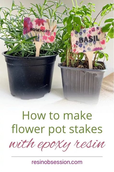 Learn how to DIY flower pot stakes with epoxy resin. Fun way to dress up windowsill plants and herbs. Easy crafting project. Resin Plant Stakes, Resin Techniques, Diy Flower Pot, Windowsill Plants, Resin Crafting, Plant Pot Diy, Diy Flower Pots, Resin Jewellery, Plant Markers