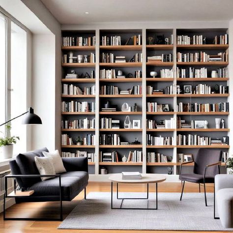 40 Home Library Ideas for Creating Cozy Reading Spaces Beige Library, Scandinavian Library, Home Library Ideas, Reading Spaces, Reading Space, Library Room, Library Ideas, Cozy Reading, Dark Beige