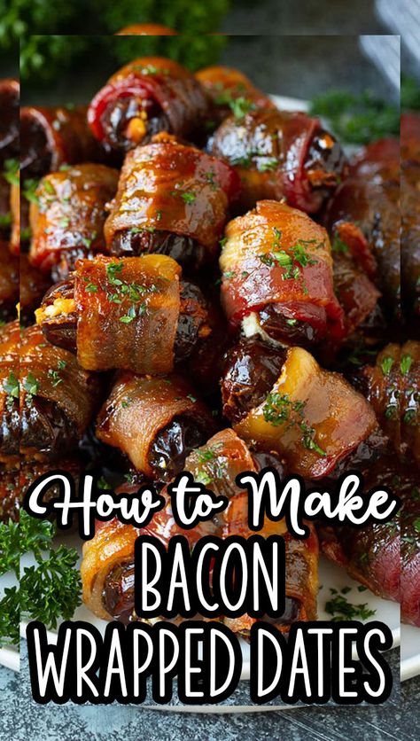 Bacon Wrapped Dates In Crockpot, Thanksgiving Apatizer, Bacon Wrapped Dates With Goat Cheese, Gf Appetizers, Church Desserts, Bacon Dates, Warm Appetizers, Wrapped Dates, Brunch Appetizers