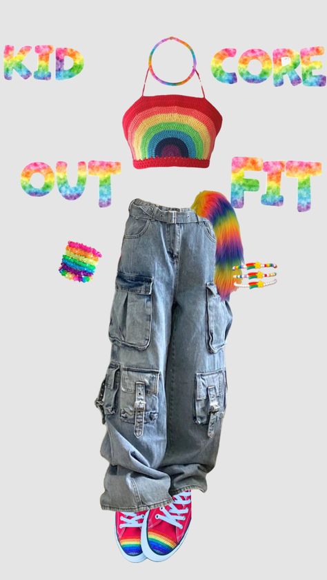 Kidcore fit!! #kidcore #rainbow #outfitidea #outfitideas #outfit #therian Male Kidcore Outfits, Rainbow Core Outfit, Kidcore Outfit Ideas, Kidcore Aesthetic Outfits, Kidcore Oc, Kidcore Rainbow, Kidcore Room, Kid Core Outfits, Weirdcore Outfits