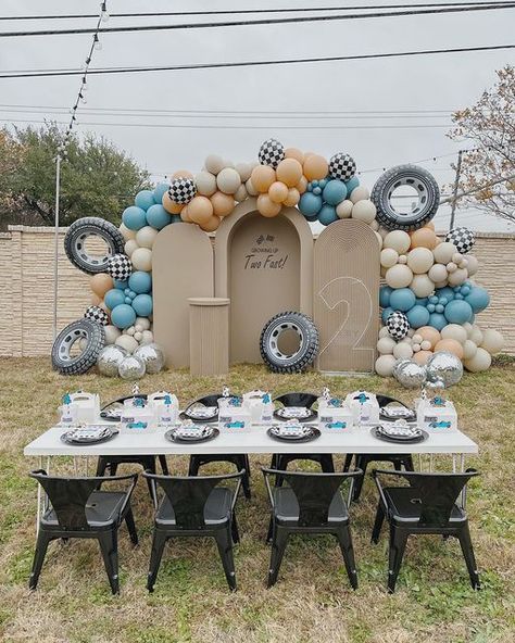 Two Fast Backdrop Ideas, 2 Fast Centerpieces, Two Fast Birthday Backdrop, Two Fast Backdrop, Birthday Candy Table, Two Fast, Monster Jam Birthday Party, Sibling Birthday Parties, Monster Jam Birthday