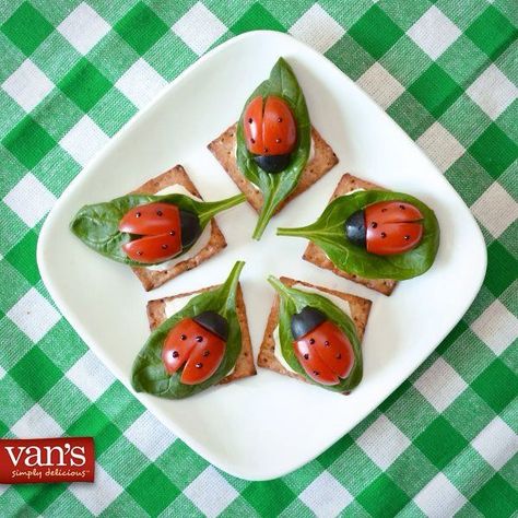 Vegetable Bugs, Ladybug Appetizers, Ladybug Snacks, Veggie Crackers, Bug Snacks, Spring Snacks, Showers Ideas, Baby Corn, Birthday Plans