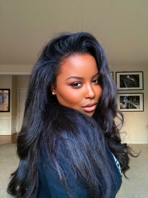 Yaki Hairstyles, Pressed Natural Hair, Silk Press Natural Hair, Hair Laid, Relaxed Hair, Black Girls Hairstyles, Aesthetic Hair, Hair Dos, Gorgeous Hair