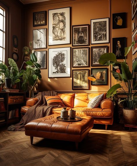 Yellow Living Room Walls, Orange Sofa Living Room Ideas, 70s House Aesthetic, 70s Living Room Aesthetic, Orange Living Room Decor, Orange Velvet Sofa, Elegance Aesthetic, Sala Vintage, 70s Living Room