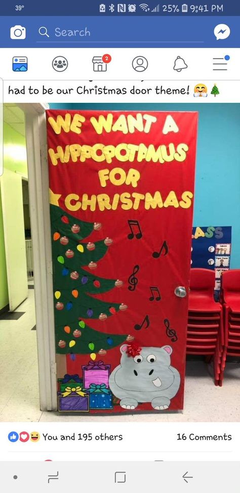 Hippopotamus For Christmas Door, Classroom Christmas Gifts, Teacher Door Decorations, Door Decorations Classroom Christmas, Holiday Door Decorations, Classroom Christmas Decorations, Christmas Door Decorating Contest, Christmas Classroom Door, School Door Decorations