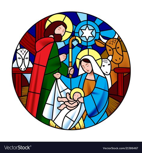 Christmas Window Stickers, Birth Of Jesus Christ, Stained Glass Christmas, Christmas Nativity Scene, Religious Christmas, Birth Of Jesus, Christmas Scene, Holy Family, Christmas Nativity