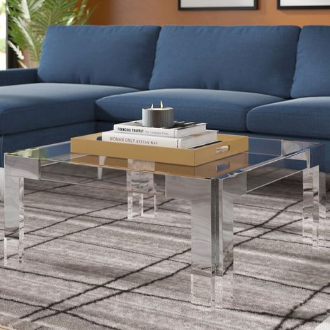 Everly Quinn Stoll Coffee Table & Reviews | Wayfair Velvet Living Room, Mirrored Coffee Tables, Floor Shelf, Welding Table, Curved Sofa, Coffee Table Wayfair, Coffee Table Square, Coffee Table With Storage, Menu Furniture