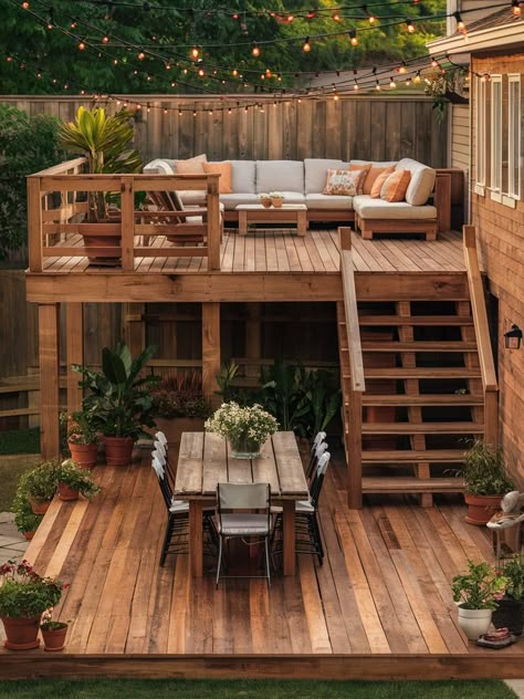 17 DIY Pallet Patio Deck Ideas – The DIY Desire Deck For Backyard, Floating Wood Deck Patio, House Deck Ideas Backyards, Outside Pallet Ideas, Decks And Porches Back Patio, Hot Tub Patio Ideas On A Budget, Shed With Deck, Deck Ideas Off Back Of House, Large Deck Ideas