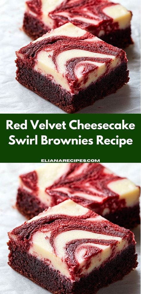 Craving something sweet? This Red Velvet Cheesecake Swirl Brownies recipe is a breeze to make, combining the classic flavors of red velvet and cheesecake. An easy dessert idea that everyone will love, it's perfect for any celebration! Red Velvet Dessert Recipes Easy, Red Velvet Cake Bars, Cheesecake Swirl Recipes, Red Velvet Marbled Cheesecake, Red Velvet Cheesecake Recipes, Easy Red Velvet Cheesecake, Red Velvet Cheesecake Bars, Cheesecake Brownie Recipe, Velvet Desserts