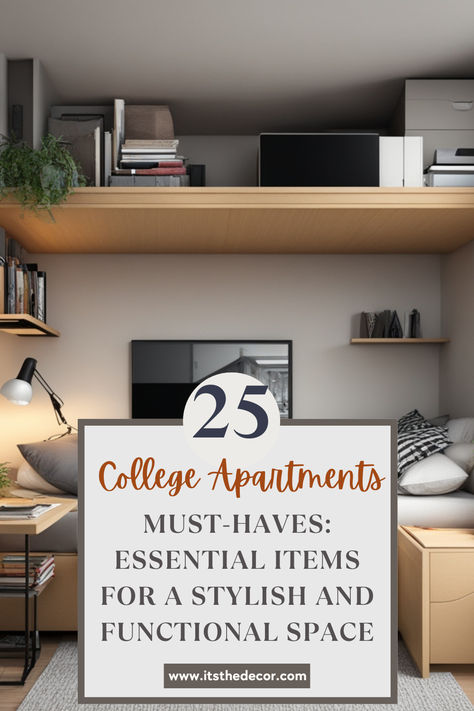 Discover the ultimate list of 25 College Apartment Must-Haves! From cozy seating and essential kitchen tools to study essentials and stylish decor, this guide has everything you need for a functional and stylish college living space. #CollegeApartment #MustHaves #StudentLiving #DormToApartment #CollegeLife #HomeDecor Guys College Apartment Decor, First College Apartment, Campus Apartment, Apartment Must Haves, Bedroom Decor On A Budget, College Apartments, Student Apartment, Study Essentials, Small Living Spaces