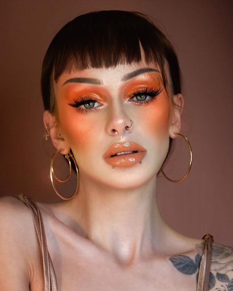 Bright Orange Makeup, Orange Face Makeup, Orange Make Up Looks Creative, Orange Inspired Makeup, Orange Creative Makeup, The Lorax Makeup, Orange Mermaid Makeup, Orange Face Paint, Pumpkin Inspired Makeup