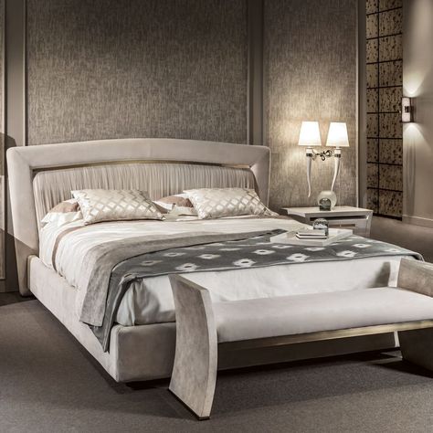 High End Italian Nubuck Gathered Upholstered Designer Bed Royal Bedroom Design, Contemporary Bedroom Design, Bed Headboard Design, Designer Bed, Bedside Table Design, Changchun, Head Board, Luxury Bedroom Design, Classic Bedroom