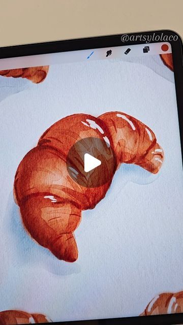 Simple Digital Painting, Sketch Procreate, Procreate Painting, Croissant Art Drawing, Procreate Coffee Tutorial, Procreate Cat Tutorial, Watercolour Croissant, Croissant Oil Painting, Procreate Ipad