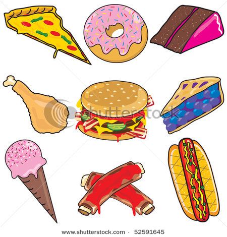 Cartoon Food Unhealthy Food Pictures, Cute Cartoon Food, Cartoon Cupcakes, Healthy And Unhealthy Food, Clip Art Library, Food Clipart, Food Cartoon, Cartoon Cake, Food Clips