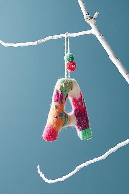 Anthropologie Felted Monogram Ornament - These are adorable!  #ad#felted ornaments Needle Felted Christmas Decorations, Alphabet Ornaments, Xmas Goodies, Kids Tree, Xmas Color, Letter Ornaments, Felt Creations, Needle Felted Christmas, Cozy Christmas Decor