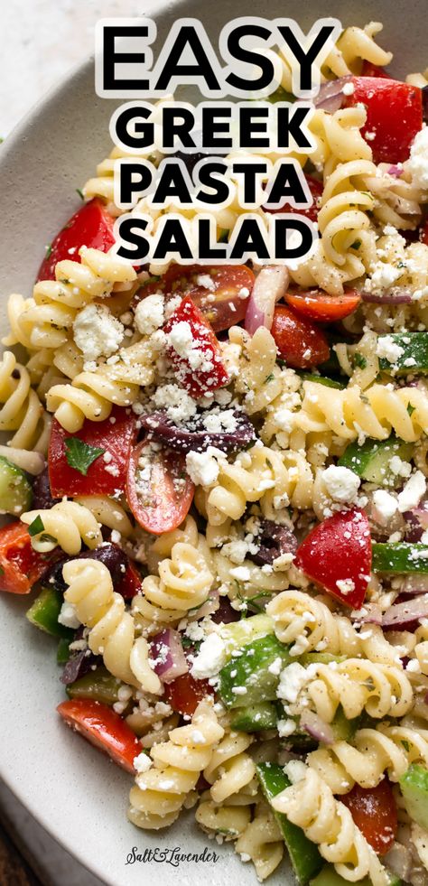 Salad Pasta Cold, Salad Recipes Greek, Easy Greek Pasta Salad, Pasta Salad Summer, Greek Pasta Salad Recipe, Summer Pasta Salad Recipes, Greek Pasta Salad, Cold Pasta Salad Recipes, Easy Mediterranean Diet Recipes