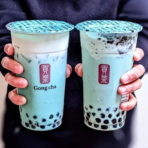 Mint Milk Tea, Gong Cha Aesthetic, Blue Boba Tea, Blue Boba, Aesthetic Boba, Bubble Tea Flavors, Gong Cha, Iced Drinks Recipes, Bubble Tea Boba