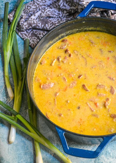 Brat & Beer Cheese Soup - 4 Sons 'R' Us Brat Soup, Beer Cheese Soup Recipes, Beer Soup, Beer Bratwurst, Brats Recipes, Beer Cheese Soup, Sausage Soup Recipes, Hearty Soup Recipes, Beer Cheese Soups