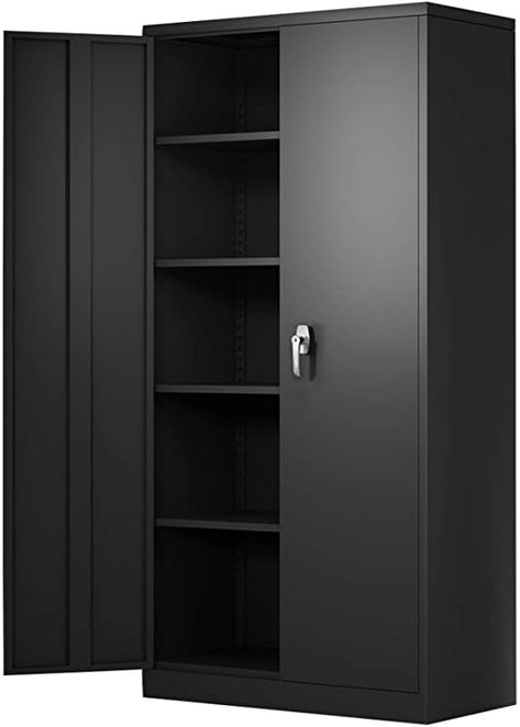 AOBABO Steel Storage Cabinet, 5 Shelf Metal Storage Cabinet with 4 Adjustable Shelves and Lockable Doors,Assembly Required（Black） Metal Garage Storage Cabinets, Garage Storage Cabinet, Ergonomic Office Furniture, Utility Storage Cabinet, Locking Storage Cabinet, Metal Storage Cabinet, Steel Storage Cabinets, Home Office Cabinets, Office File Cabinets