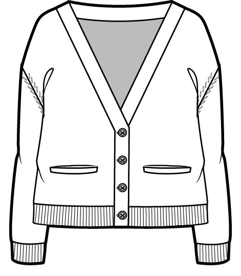 V-neck_cardigan How To Draw Cardigan, Cardigan Flat Sketch, Cardigan Sketch, Cardigan Illustration, Cardigan Drawing, Clothing Templates, Flat Drawings, Fashion Drawing Sketches, Clothing Sketches