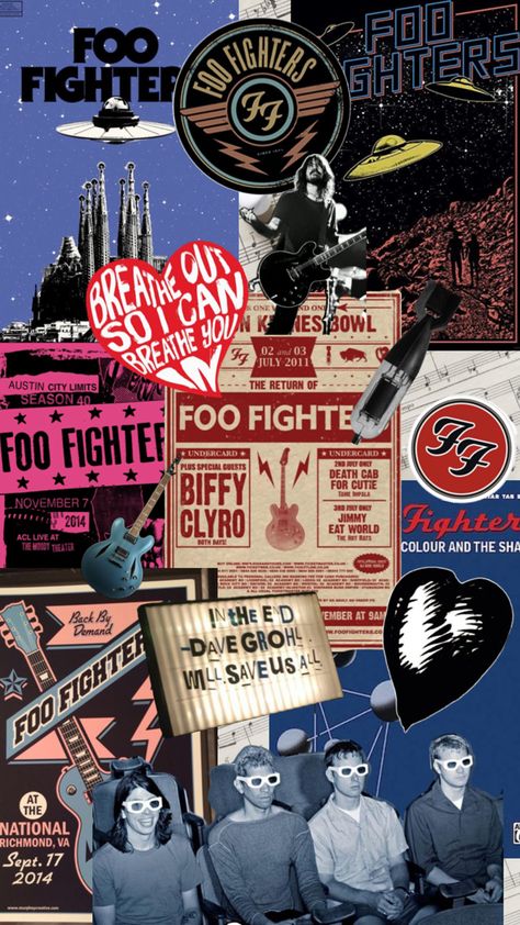 Foo Fighters Wallpaper, Foo Fighters Poster, Nirvana Wallpaper, Rock Collage, Foo Fighters Dave Grohl, Foo Fighters Dave, Rock Album Covers, Colorful Room Decor, Album Cover Wallpaper Collage