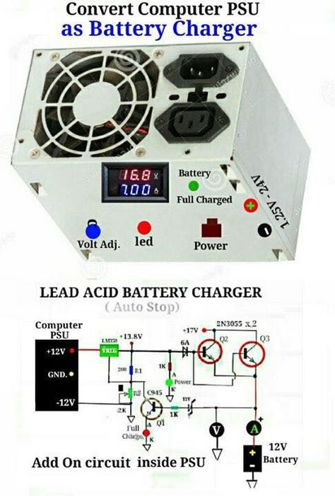 Battery Charger Circuit, Electronic Circuit Design, Electrical Circuit Diagram, Computer Power Supplies, Diy Tech, Electronics Basics, Electronic Schematics, Electronic Circuit Projects, Electronics Mini Projects