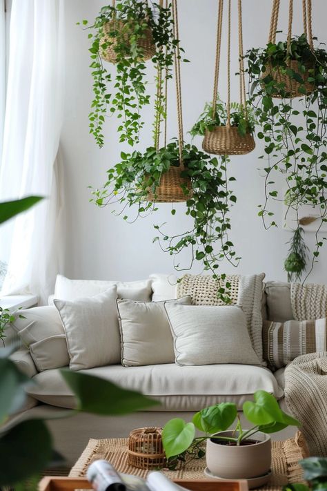 Styling Your Home with Hanging Plants Bar To Hang Plants, Arranging Indoor Plants Living Rooms, Corner Hanging Plant Living Rooms, Hanging Plant In Kitchen, Plants In Dining Room Corner, Hanging Plants Corner, Corner Hanging Plant, Plants In Corner Of Living Room, Hanging Plant Ideas Indoor