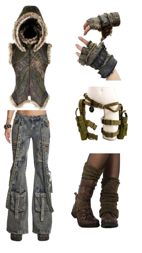 Steampunk Apocalypse Outfit, Dystopian Apocalypse Outfit, Punk Apocalypse Outfit, Dystopian Winter Outfit, Arcane Style Clothes, Ecopunk Outfit, Arcane Outfits Ideas, Zombie Core Outfits, Arcane Clothing Style