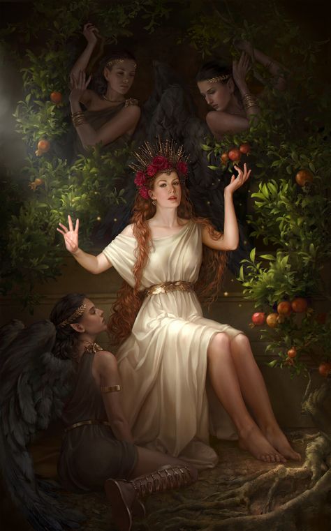 Persephone, Aleksandra Medvedenko on ArtStation at https://www.artstation.com/artwork/AqnWD5 Goddess Persephone, Persephone Art, Greek Goddess Art, Persephone Goddess, Greek Gods And Goddesses, Greek And Roman Mythology, Greek Mythology Art, Hades And Persephone, Roman Mythology