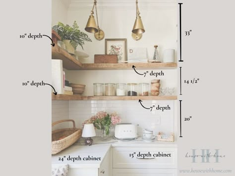 How Deep Should Kitchen Shelves be? (Ideas and Tips) - House with Home Ikea Cabinet Kitchen, Shelves Above Kitchen Sink, Kitchen With No Upper Cabinets, Ikea Kitchen Shelves, Duplex Remodel, Kitchen With Shelves, Shelving In Kitchen, Kitchen Shelves Styling, Kitchen Wall Shelf