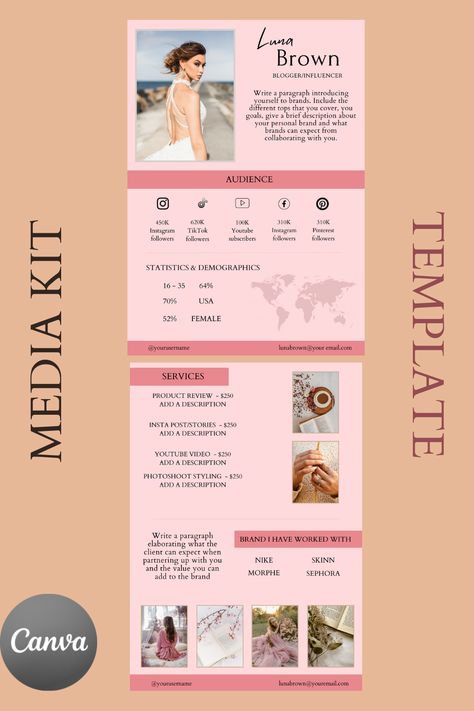 Blogger Media Kit, Free Social Media Templates, Types Of Social Media, Social Media Marketing Instagram, Freelance Social Media, Media Kit Template, Minimal Photography, Social Media Poster, Descriptive Writing