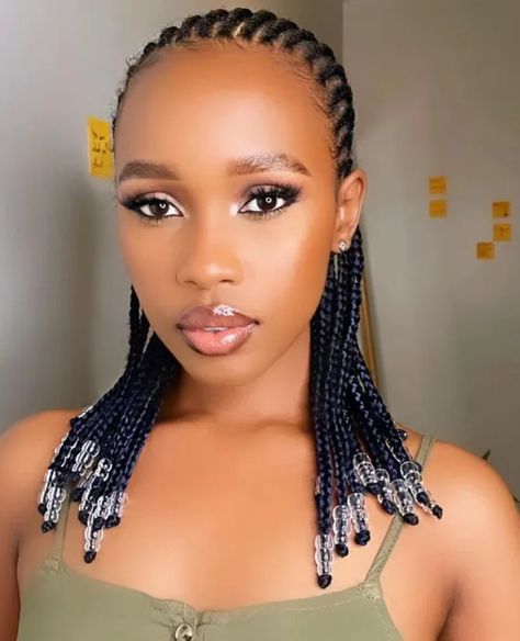 Abuja Lines Hairstyles Braids With Beads, Carrot With Beads Hairstyle, Pencil Lines Braids Styles With Beads, Shoulder Length Cornrows Braids, Straightback Cornrows Braids With Beads, All Back Cornrows Hairstyles With Beads, Braided Cornrow Hairstyles With Beads, Short Straight Back Cornrows With Beads, Conrows Lines And Braids With Beads