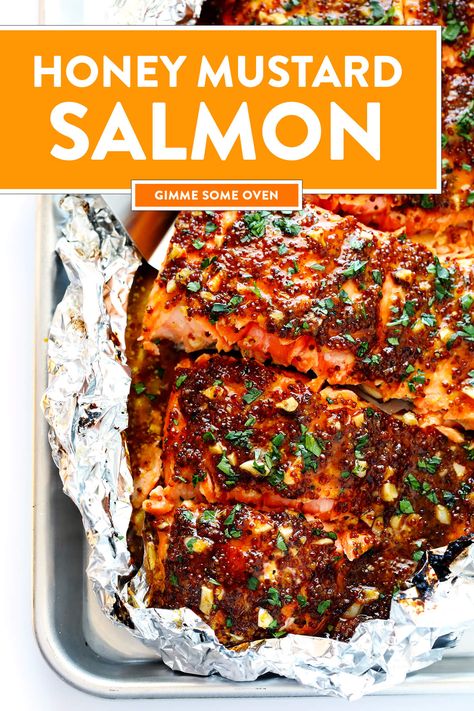 Salmon Recipes Mustard, Salmon Ideas, Foil Recipes, Honey Mustard Salmon Recipes, Salmon In Foil Recipes, Salmon Baked, Fish Dinners, Grilled Recipes, Honey Mustard Salmon