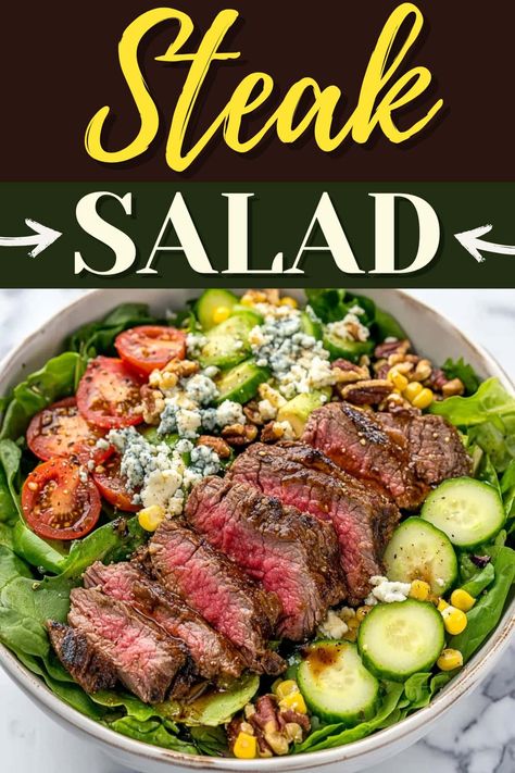 This steak salad is hearty, satisfying, and full of delicious flavor! With a tangy Dijon vinaigrette dressing, it's guaranteed to impress. Salad To Go With Steak, Beef Salad Recipes, Salad With Meat, Steak Salad Dressing, Dijon Vinaigrette Dressing, Inflammatory Meals, Steak Salad Recipe, Grilled Steak Salad, Best Salad Dressing