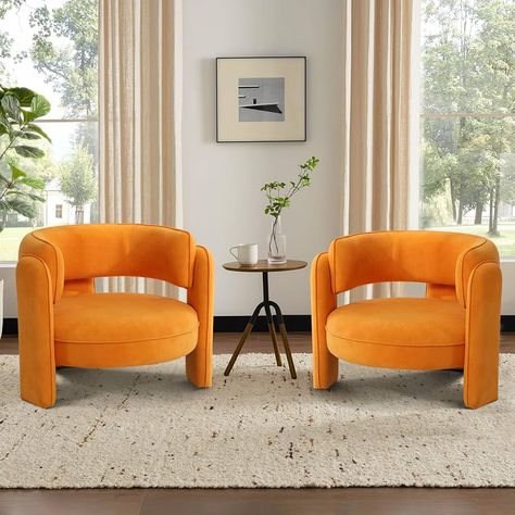 Amazon.com: INZOY Mid Century Modern Accent Chair with Velvet Fabric, Comfy Sherpa Accent Chair with Montage Design, Upholstered Boucle Armchair Barrel Chair for Living Room Bedroom Apartment, Orange : Home & Kitchen Orange Chair Living Room, Orange Chairs Living Room, Boucle Armchair, Boucle Chair, Content Space, Mid Century Modern Accent Chairs, Orange Chair, Accent Chair Set, Fabric Accent Chair