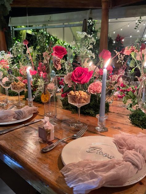 Flowers, tablescapes, candles, bridal shower, secret garden, pink setup, flower wall, flower isntallation Bridal Shower Intimate, Garden Dinner Party, Hosting Friendsgiving, Garden Dinner, Garden Bridal Showers, Shower Design, Event Planner, Secret Garden, Dinner Party