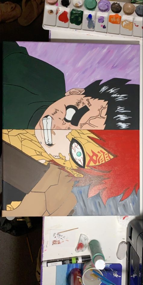 Rock Lee Painting, Gaara Painting, Gaara And Rock Lee, Naruto Painting Ideas On Canvas, Diy Naruto, Anime Canvas Painting, Naruto Painting, Anime Painting, Naruto Drawings