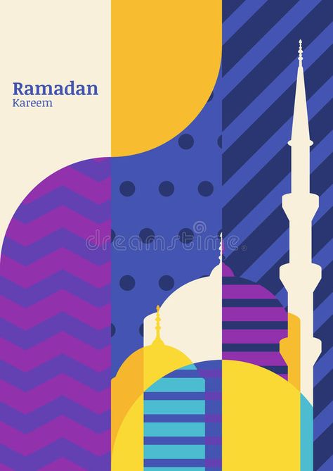 Ramadan vector greeting card, silhouette of mosque with geometric pattern. Abstract flat color blocking vector background. Ramada. N Kareem. Creative design vector illustration Ramadan Vector, Mosque Vector, Mosque Silhouette, Ramadan Kareem Vector, Ramadan Greetings, Eid Greetings, Book Cover Illustration, Geometric Vector, Logo Design Creative