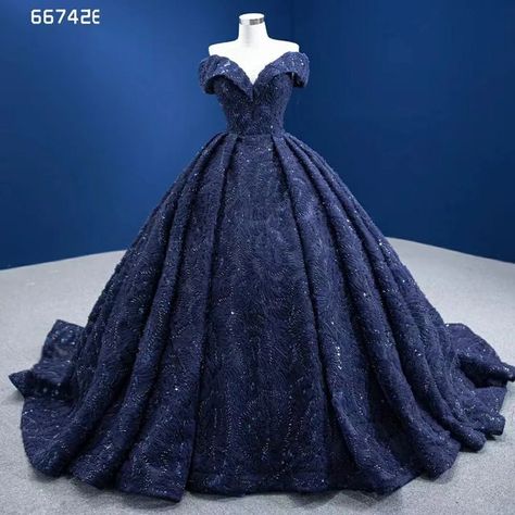 Royal Blue Gown For Debut, Ball Gowns Dark Blue, Dark Blue Wedding Dress Brides, Blue Ball Gown Wedding Dress, Dark Blue Quinceanera Dresses, Dark Blue Ball Gown, Prom Gown Elegant, Dark Blue Gown, Debut Gowns