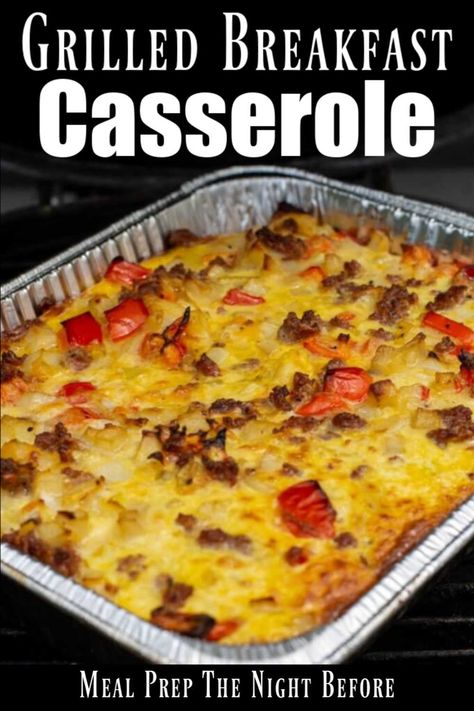 This Grilled Breakfast Casserole is a great morning treat for a special occasion.  Best of all, you can prepare it the night before and put it on the grill in the morning.  There is no need to heat up your house cooking this! via @kitchen laughter Grilled Breakfast, Campfire Breakfast, Grill Breakfast, Sausage Breakfast Casserole, Casserole Breakfast, Easy Grilling Recipes, Grilled Sausage, Breakfast Casserole Sausage, Tailgate Food