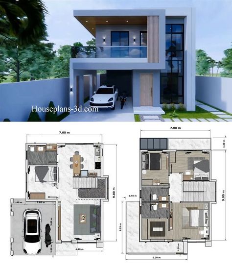 Small House Blueprints, Small Modern House Plans, Two Story House Design, 2 Storey House Design, Affordable House Plans, Two Story House, Modern Bungalow House, House Floor Design, Building House Plans Designs