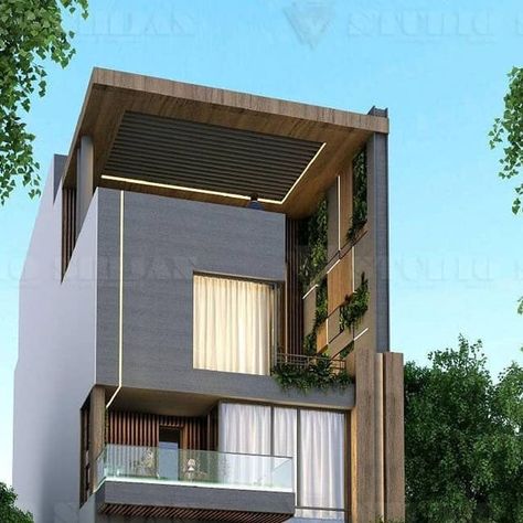 Studio Srijan on Instagram: "// THE SKY BOX Interlacing, protruding and highlighting spaces on a vertical front. This residence had been designed to present luxury. The punctures created in terms of balconies and double height spaces, gives one a sense of openness and grandeur.   PRINCIPAL ARCHITECT- Ar. Gavish Sahni  DESIGN TEAM- Jitesh Kohli Shubham Kanwar Rashid . . . #studiosrijan #newdelhi #designers #interiordesigner #designboom #architexture #archilover #archilovers_interiors #archilovers_minimalism #elevationdesign #facadelovers #facadeporn #architecture_design #homedesigntrends #lighting_design #architecturenow #interiordesignlife #designandlive #facadelovers #elevationdesigning #facadelighting #texturelove #buildersofinsta #residencemagazine #residencedesigning #housesdesign #hap Double Height House Elevation, High Rise Elevation Design, Double Height Balcony Elevation, G+1 Commercial Building Elevation, G Plus 3 Building Elevation, Balcony Exterior, Mood Bored, Double Height, Facade Lighting