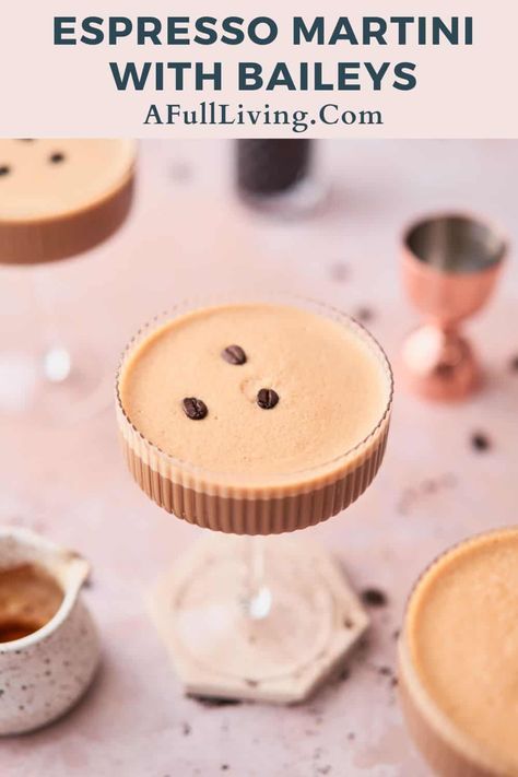 This Creamy Espresso Martini with Baileys is a luscious, decadent after-dinner drink. It's so easy to mix up this classic cocktail at home. You'll love the delicious creamy twist of Baileys! Espresso Martini Recipe Baileys, Espresso Martini With Baileys, Creamy Espresso Martini, Baileys Martini, Ouzo Cocktails, Ribbed Glassware, Baileys Drinks, Baileys Cocktails, Clover Club Cocktail