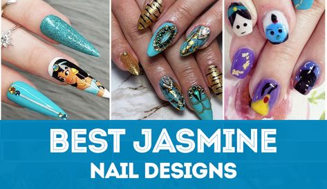 Princess Jasmine nails!! Get inspired to make true Jasmine nail art with these magical designs. Princess Jasmine Nails, Aladdin Nails, Princess Jasmine Art, Jasmine Nails, Mickey Mouse Nails, Minnie Mouse Nails, Disney Nails, Princess Jasmine, Nail Tutorials